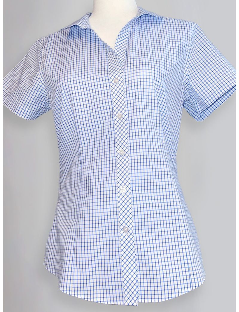 Ladies Egyptian Blue Check Short Sleeve Shirt