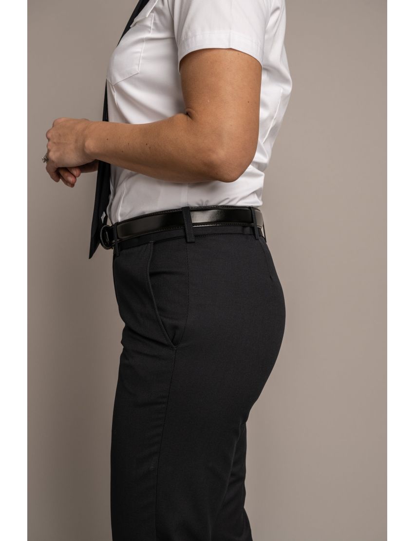 Charlotte Flat Front Comfort Waist Sharkskin Midnight Blue Pants