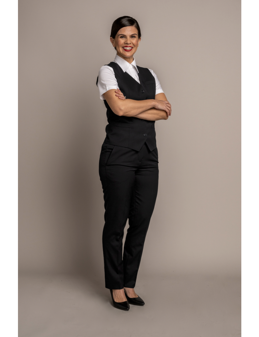 Charlotte Flat Front Comfort Waist Sharkskin Jet Black Pants