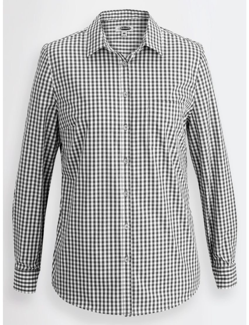Ladies Tailored Poplin Long Sleeve Black/White Check Blouse
