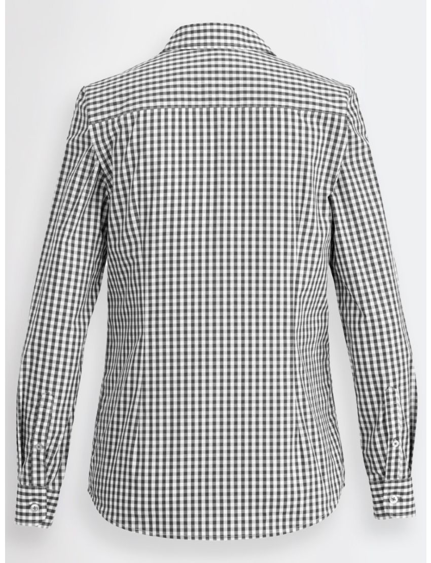 Ladies Tailored Poplin Long Sleeve Black/White Check Blouse