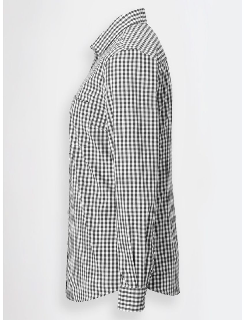 Ladies Tailored Poplin Long Sleeve Black/White Check Blouse