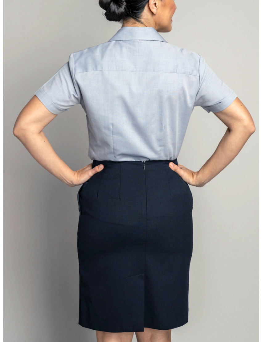 Straight Sharkskin Navy Skirt w/Pocket
