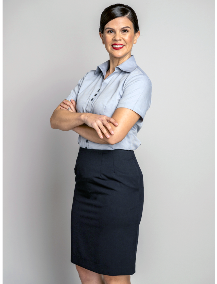 Straight Sharkskin Navy Skirt w/Pocket