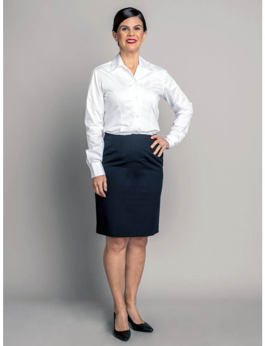Straight Sharkskin Navy Skirt w/Pocket